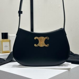 Celine Tilly replika i spegelkvalitet - svart läderhandväska med axelremsfunktion 1139335447 - front view