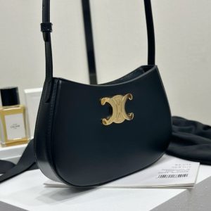 Celine Tilly replika i spegelkvalitet - svart läderhandväska med axelremsfunktion 1139335447 - side view